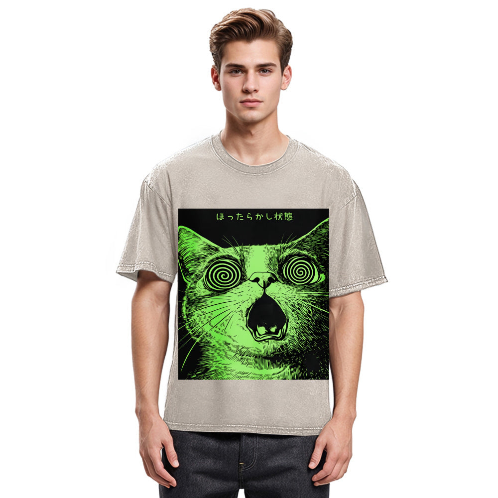 Tokyosol Confused Cat Japanese Washed T-Shirt