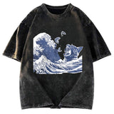 Tokyosol Wave And Cat Japanese Washed T-Shirt