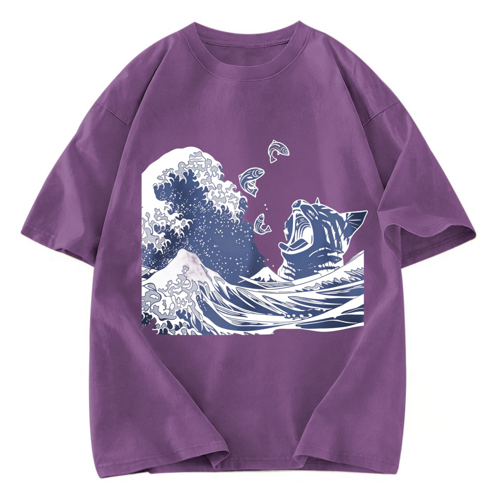 Tokyosol Wave And Cat Japanese Washed T-Shirt