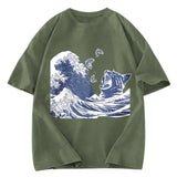 Tokyosol Wave And Cat Japanese Washed T-Shirt