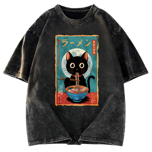 Tokyosol Ramen Fanatic Cat Washed T-Shirt