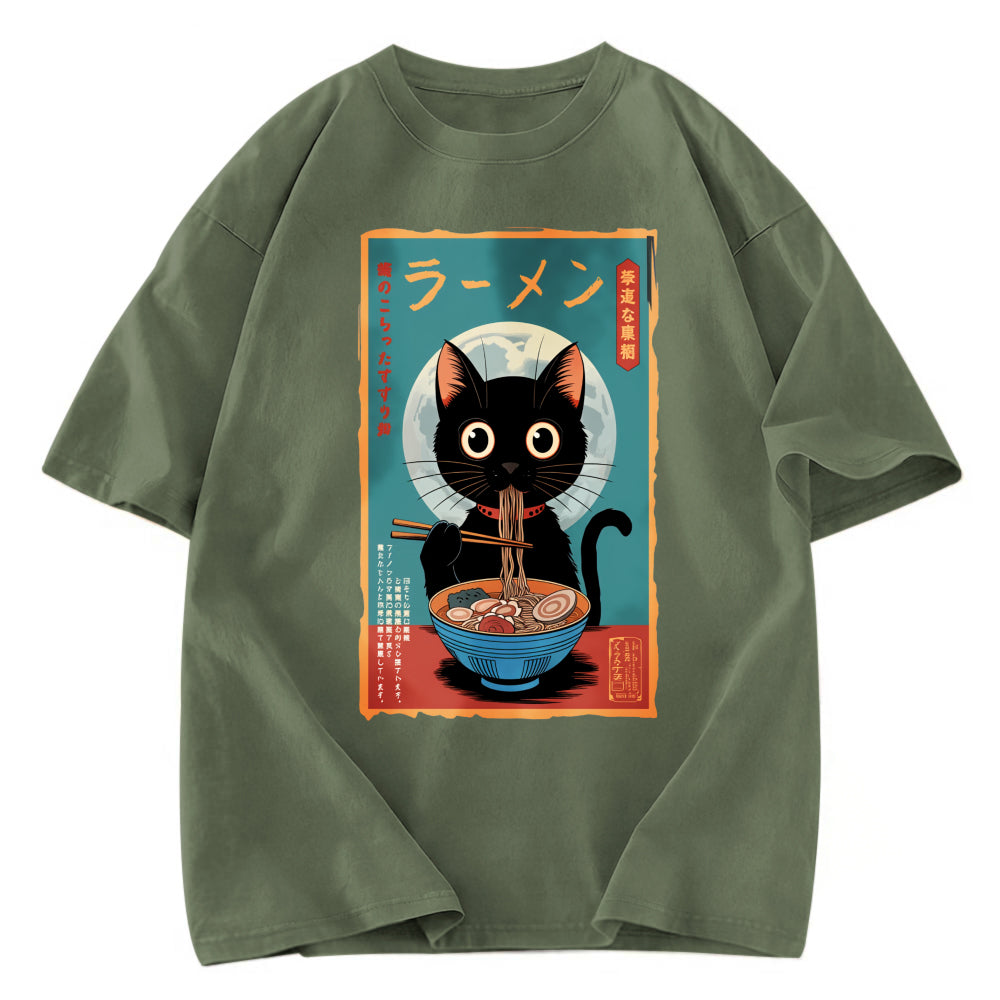 Tokyosol Ramen Fanatic Cat Washed T-Shirt