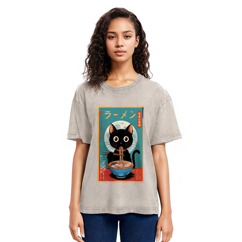 Tokyosol Ramen Fanatic Cat Washed T-Shirt