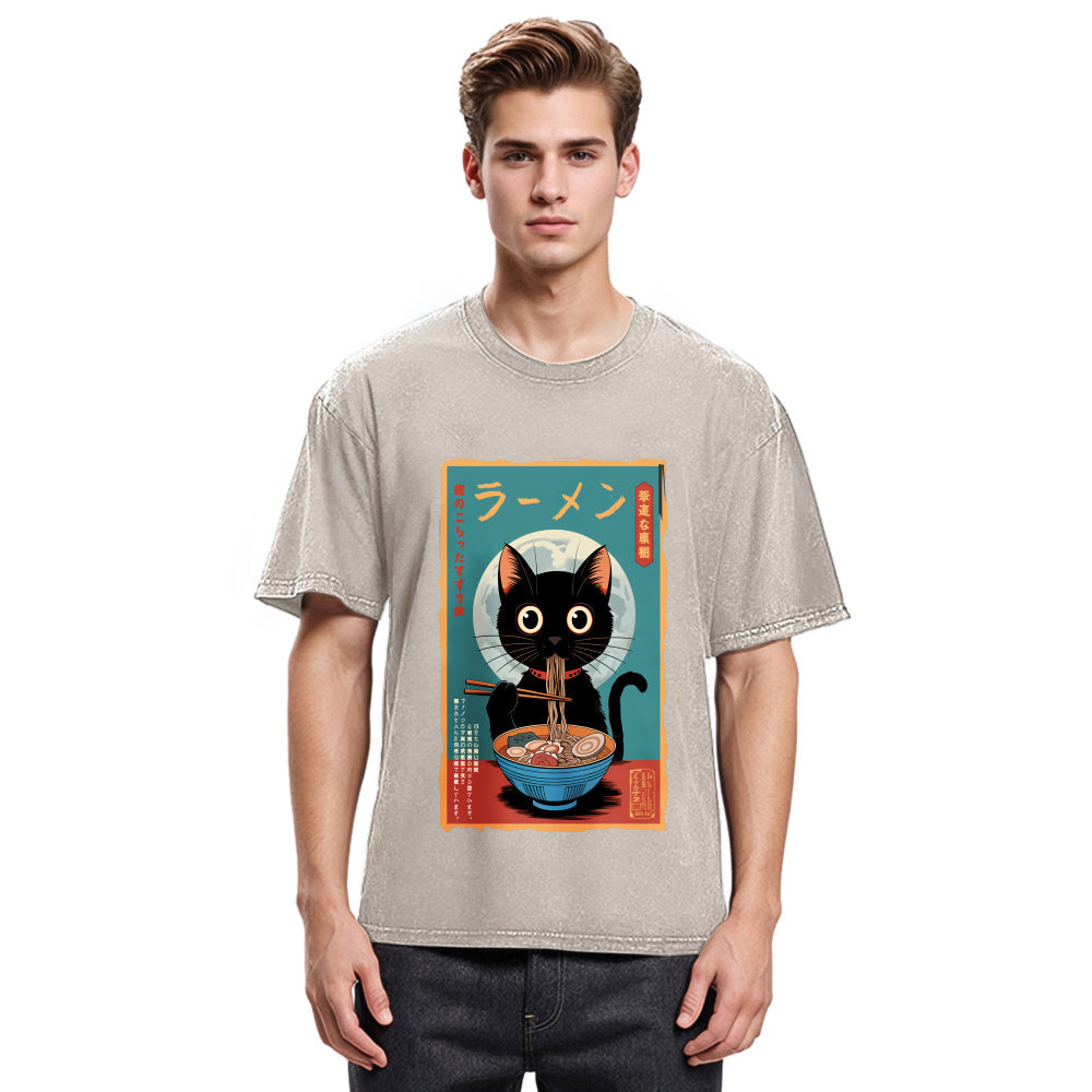Tokyosol Ramen Fanatic Cat Washed T-Shirt