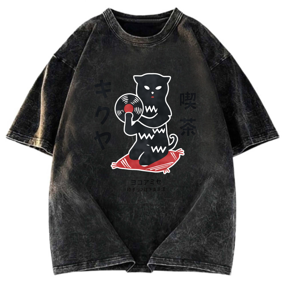 Tokyosol Vintage Black Cat Japanese Washed T-Shirt