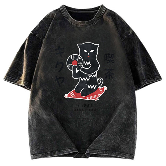 Tokyosol Vintage Black Cat Japanese Washed T-Shirt