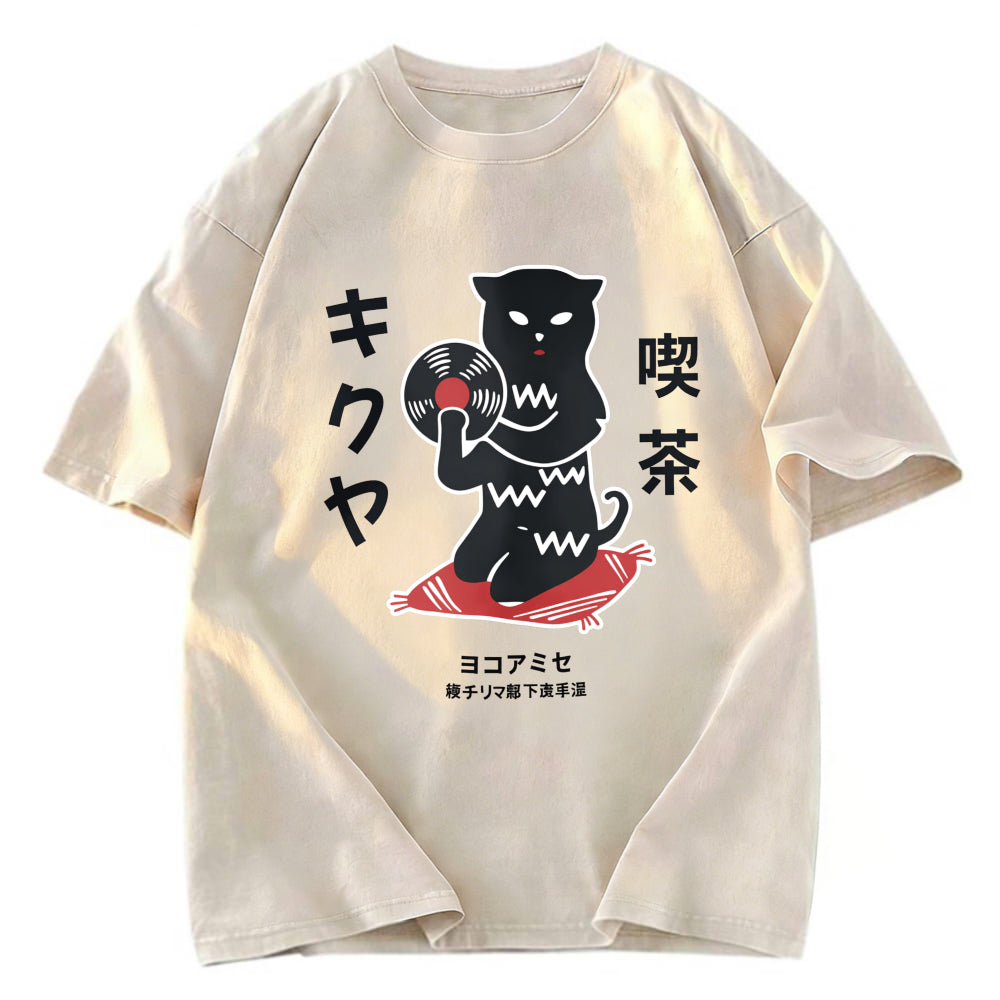 Tokyosol Vintage Black Cat Japanese Washed T-Shirt