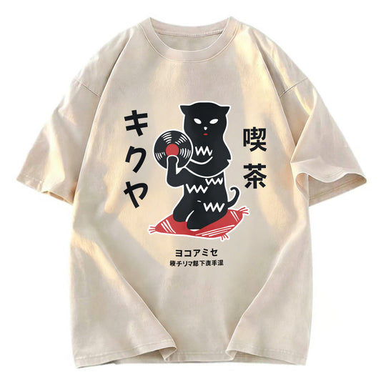 Tokyosol Vintage Black Cat Japanese Washed T-Shirt