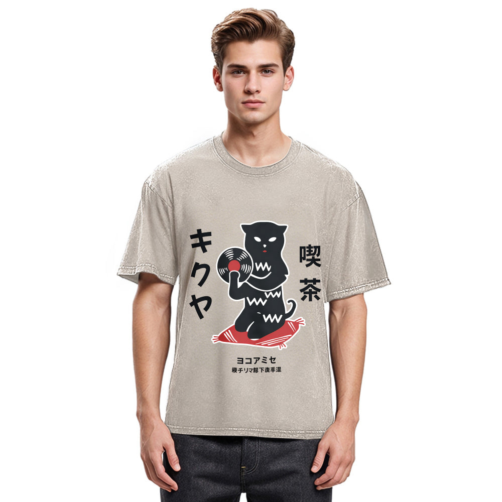 Tokyosol Vintage Black Cat Japanese Washed T-Shirt