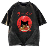 Tokyosol Black Cat Eat Ramen Washed T-Shirt