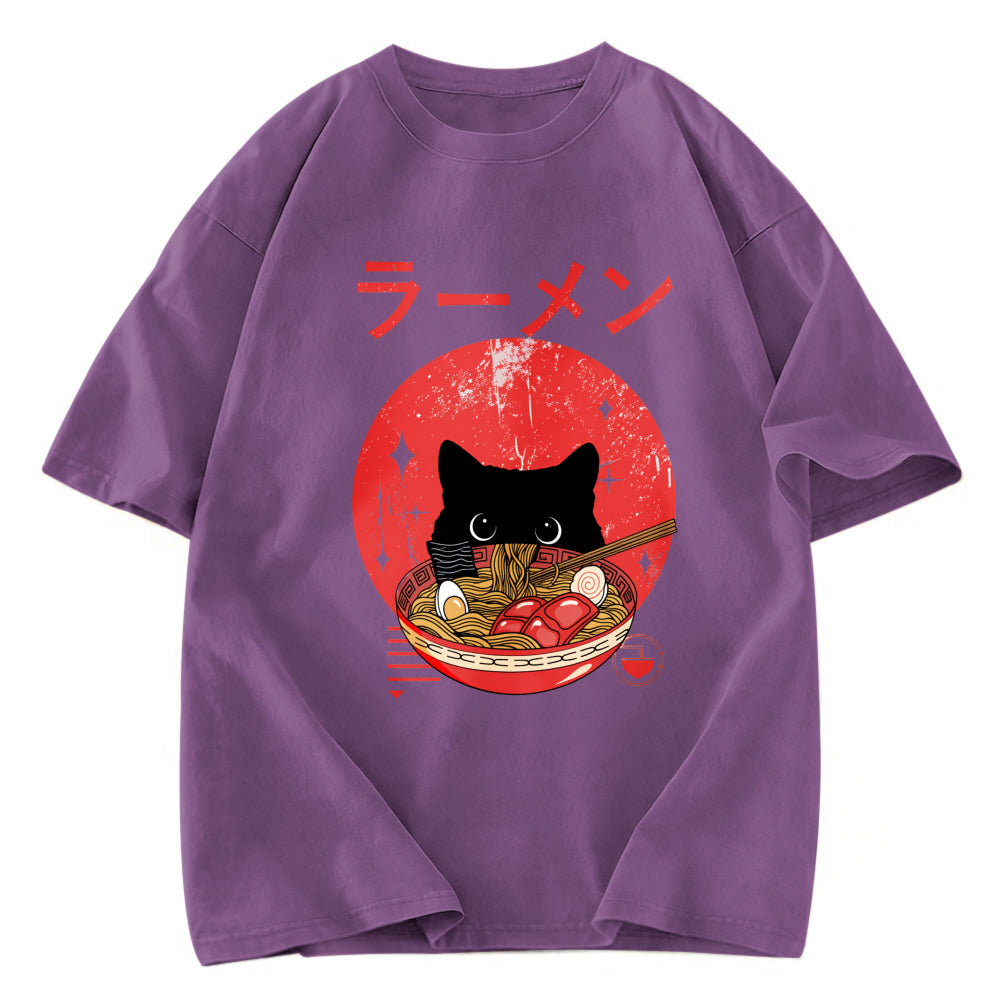 Tokyosol Black Cat Eat Ramen Washed T-Shirt
