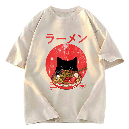 Tokyosol Black Cat Eat Ramen Washed T-Shirt