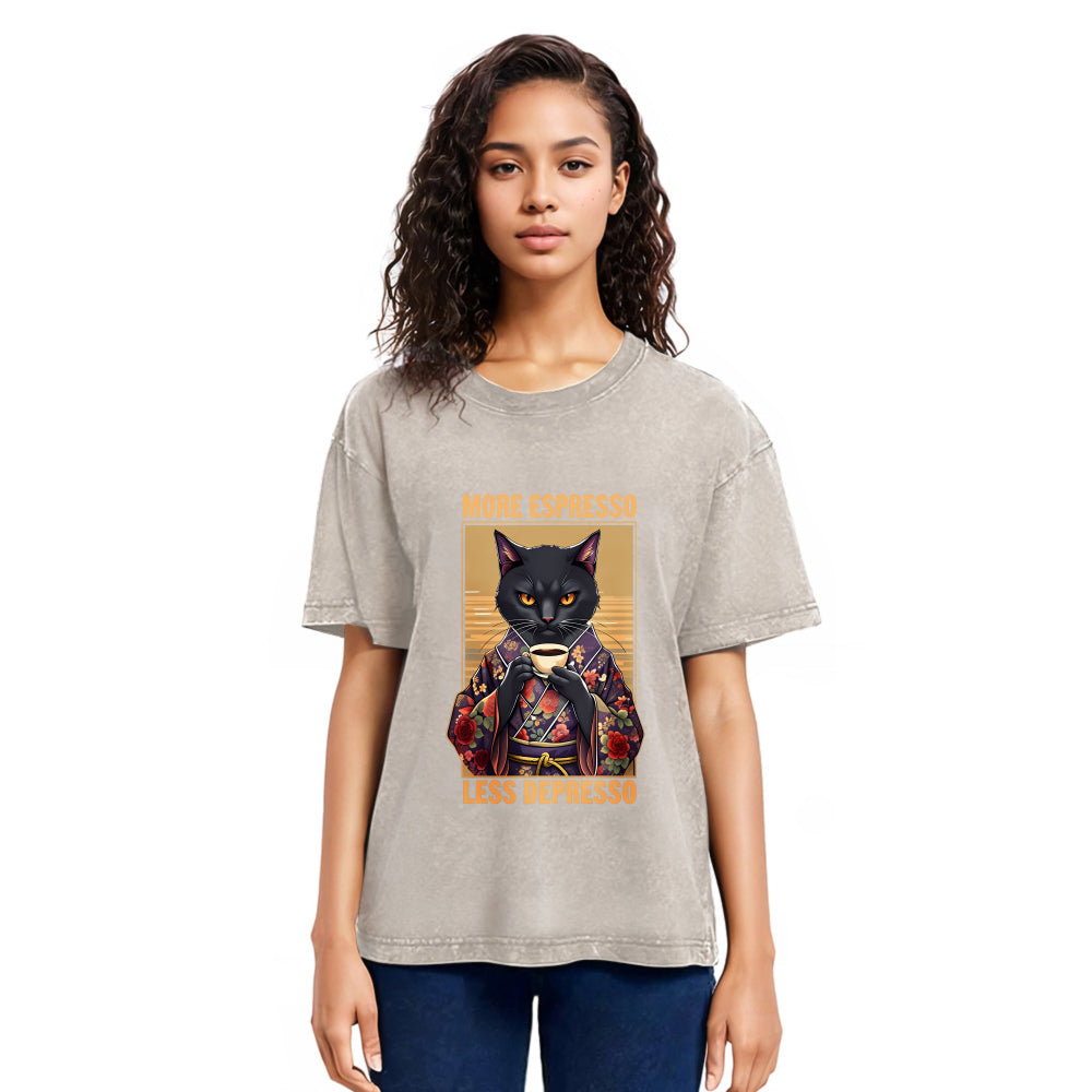 Tokyosol More Espresso Less Depresso Funny Washed T-Shirt