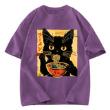 Tokyosol Cat Enamored Of Ramen Washed T-Shirt