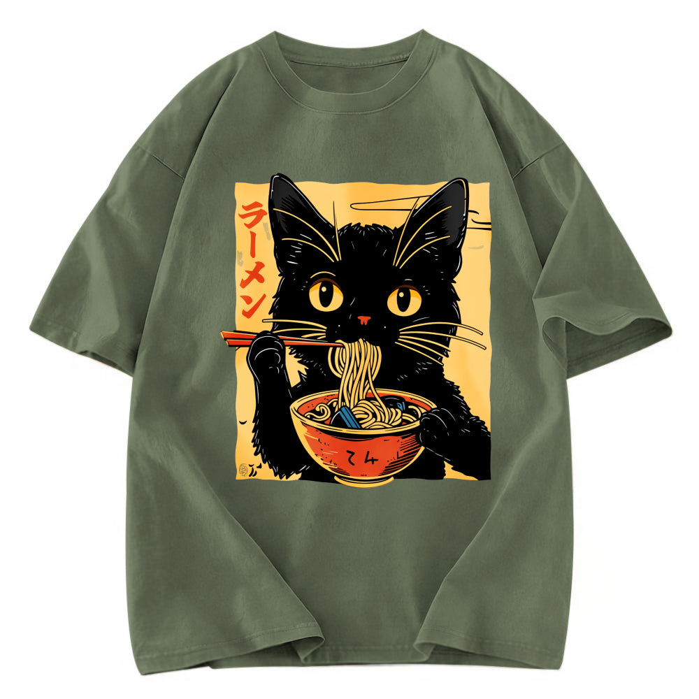 Tokyosol Cat Enamored Of Ramen Washed T-Shirt