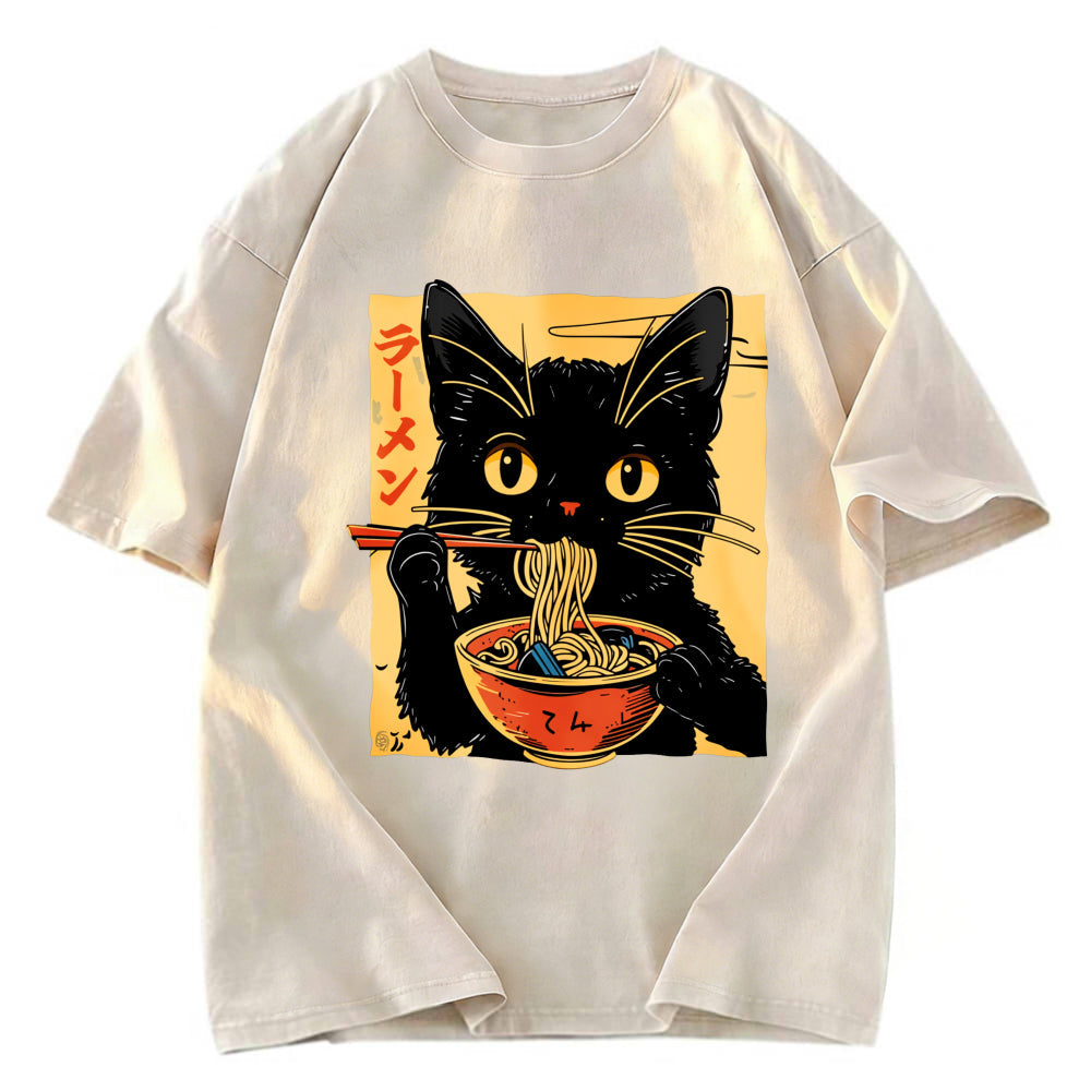 Tokyosol Cat Enamored Of Ramen Washed T-Shirt