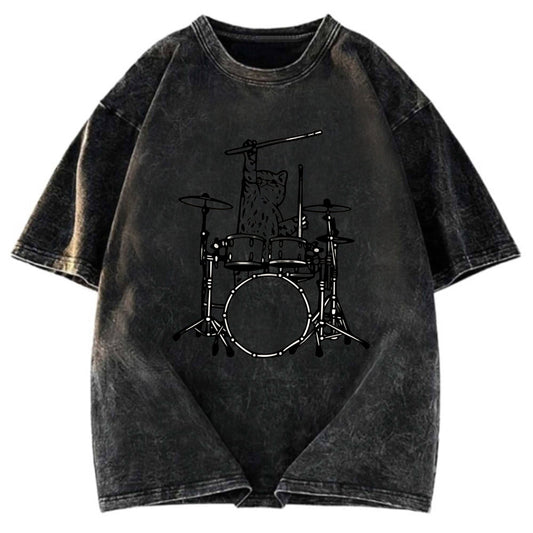 Tokyosol Handsome Cat Drummer Washed T-Shirt