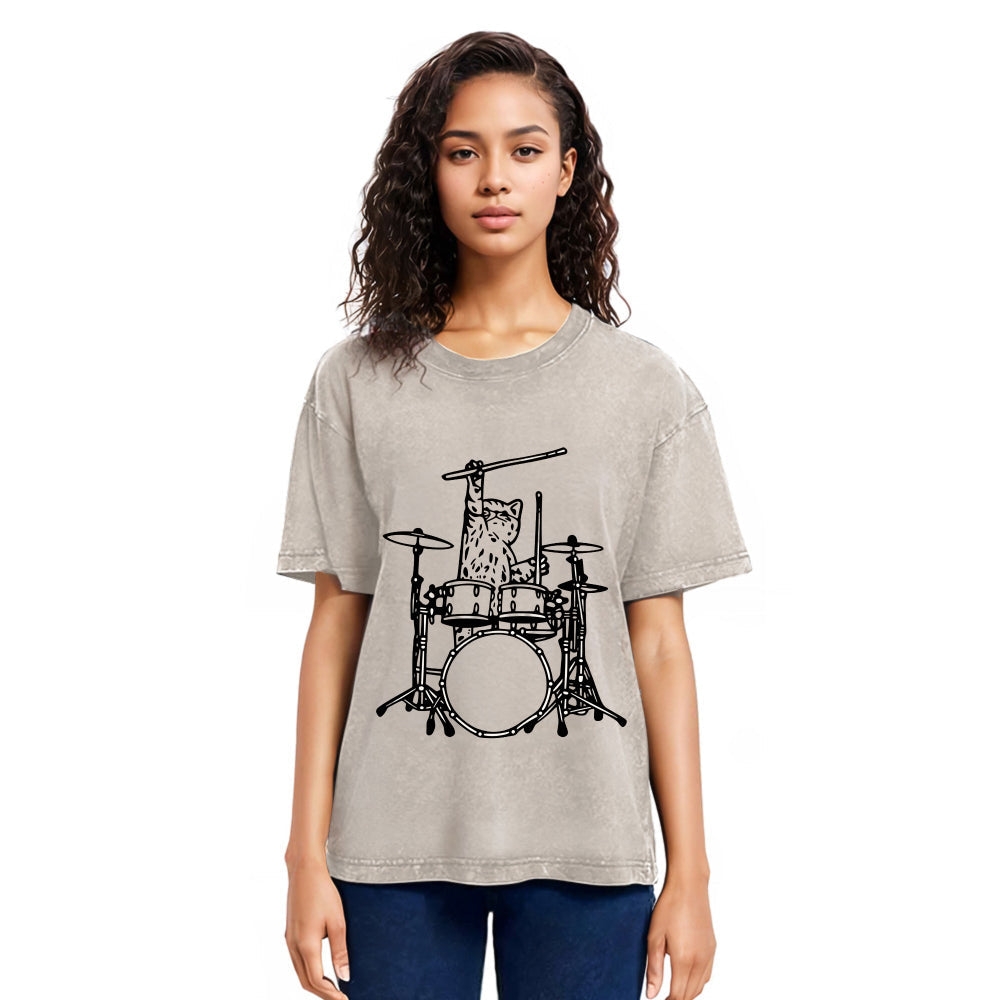 Tokyosol Handsome Cat Drummer Washed T-Shirt