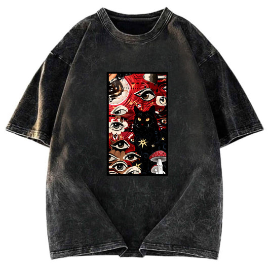 Tokyosol Psychedelic Black Cat Washed T-Shirt