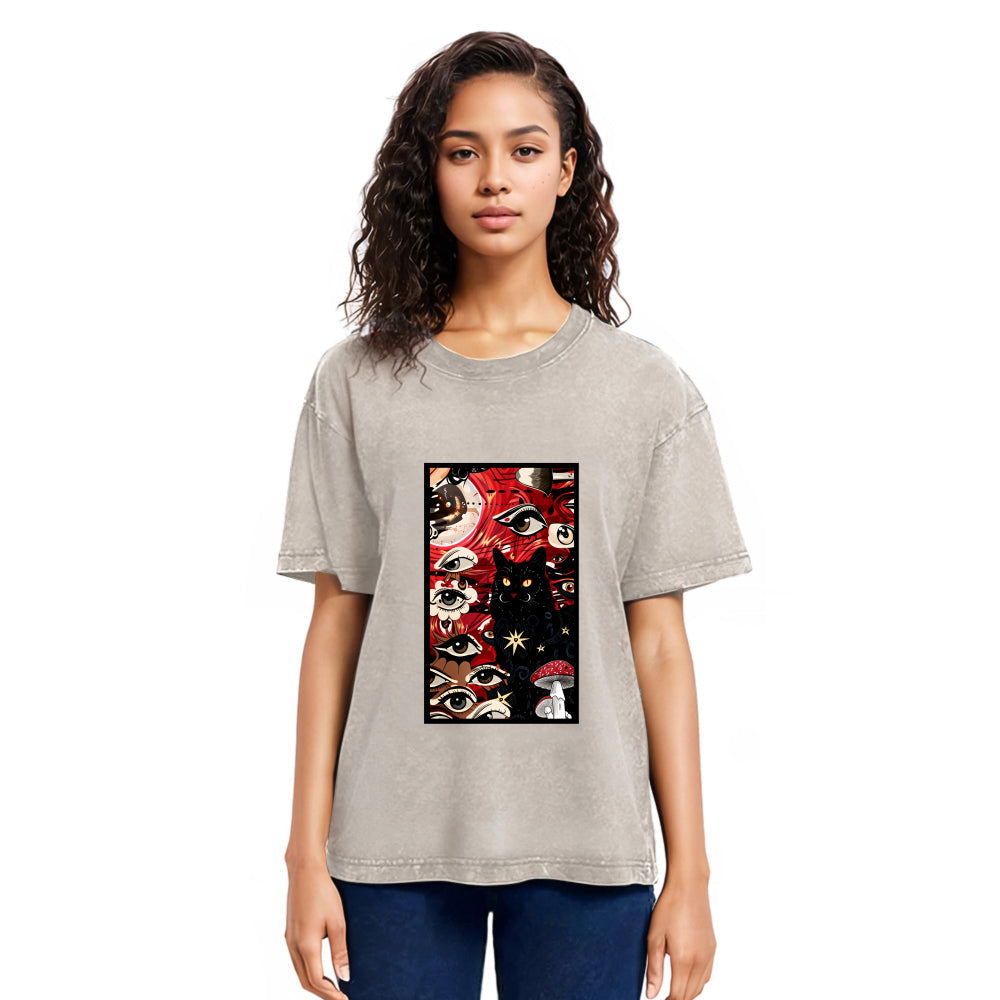 Tokyosol Psychedelic Black Cat Washed T-Shirt