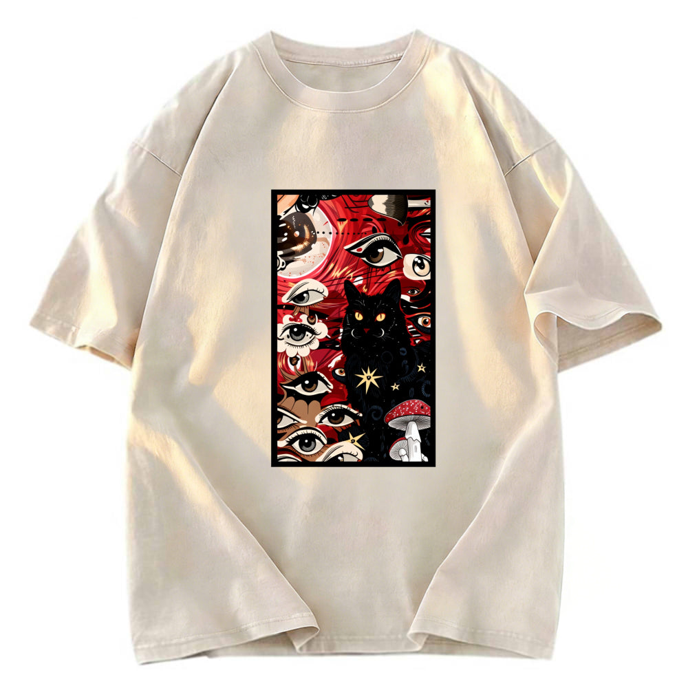 Tokyosol Psychedelic Black Cat Washed T-Shirt