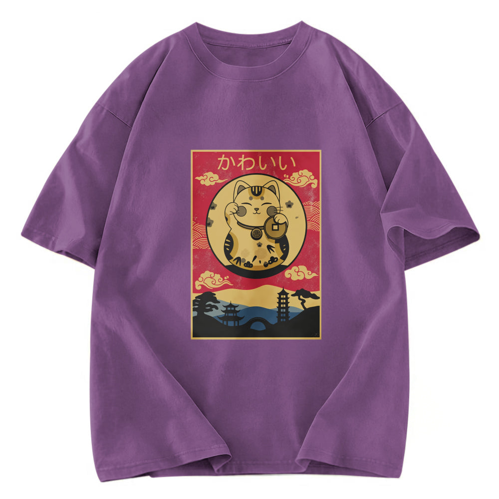 Tokyosol Retro Lucky Cat Washed T-Shirt
