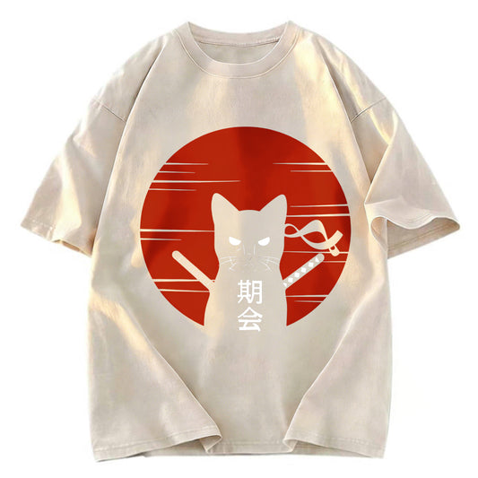 Tokyosol Japanese Ninja Cat Washed T-Shirt