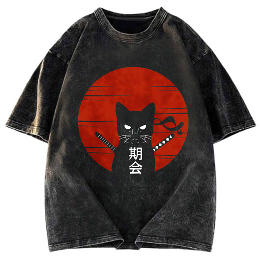 Tokyosol Japanese Ninja Cat Washed T-Shirt