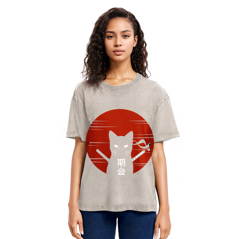 Tokyosol Japanese Ninja Cat Washed T-Shirt