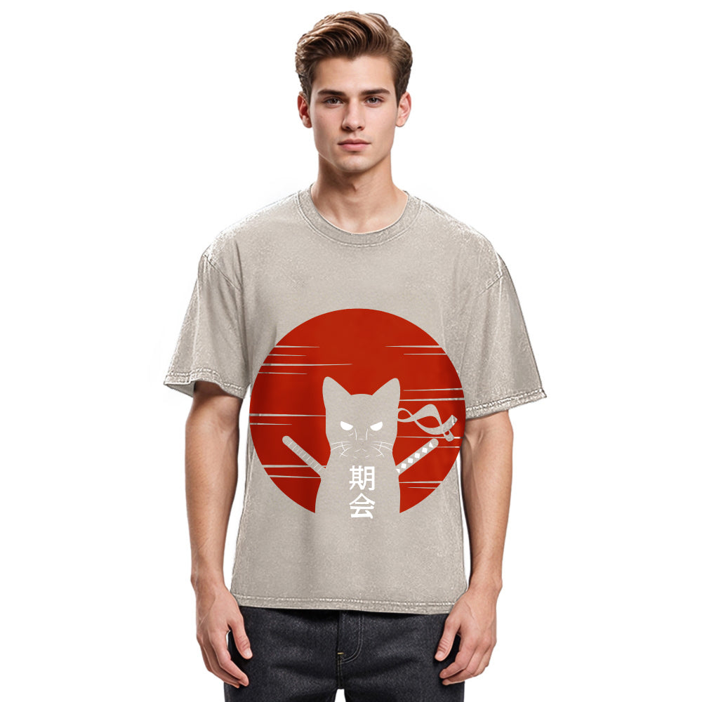 Tokyosol Japanese Ninja Cat Washed T-Shirt