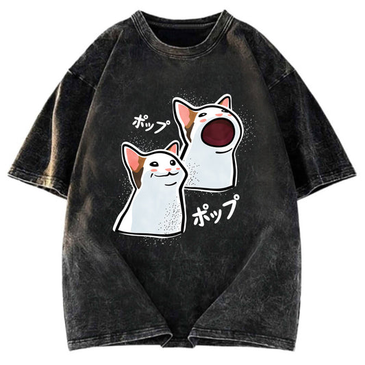 Tokyosol Popping Cat Meme Washed T-Shirt