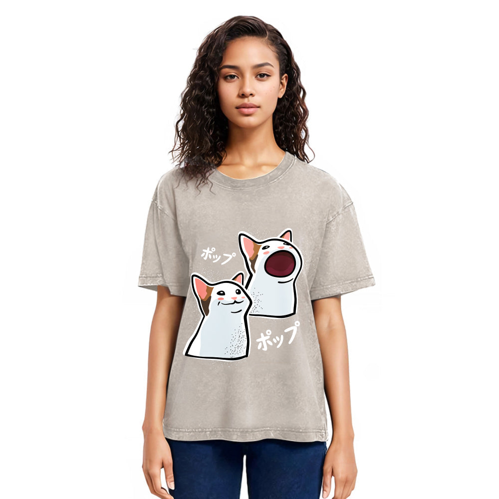 Tokyosol Popping Cat Meme Washed T-Shirt