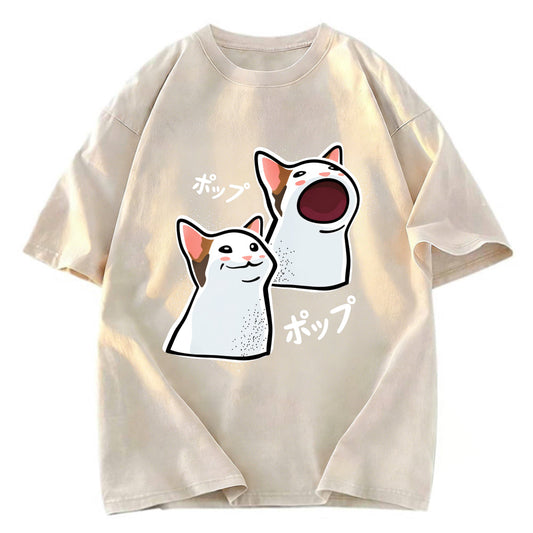 Tokyosol Popping Cat Meme Washed T-Shirt