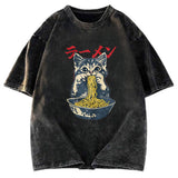 Tokyosol Cute Cat Is Eating Ramen Washed T-Shirt
