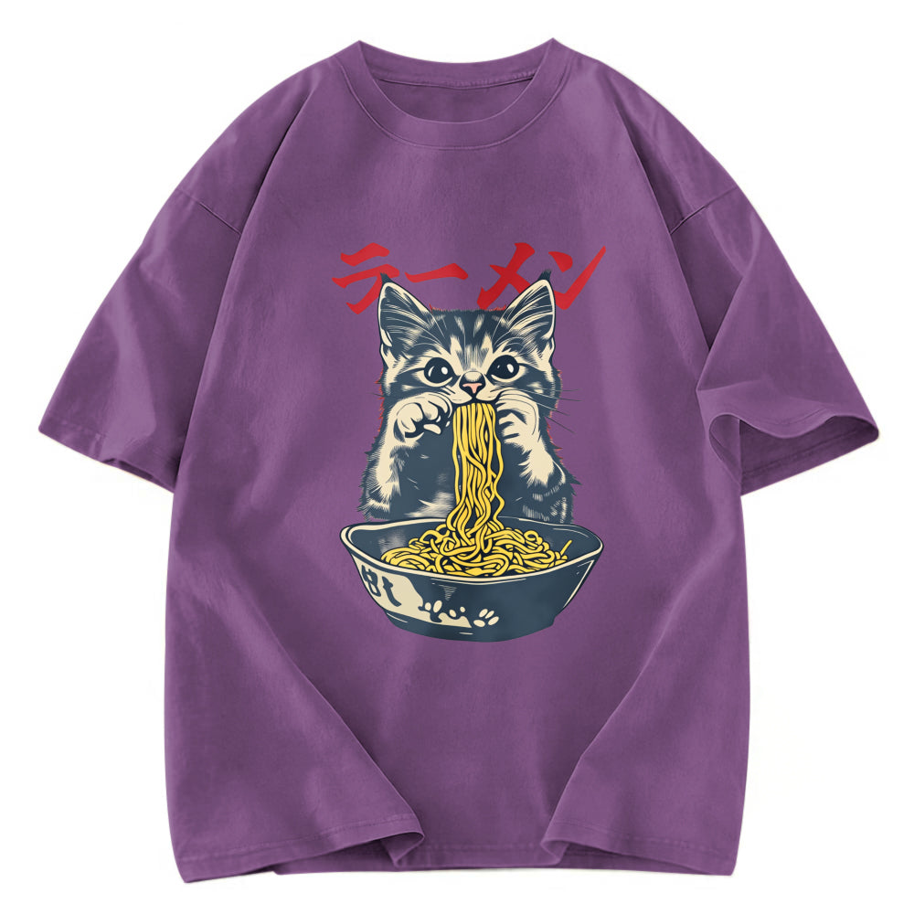 Tokyosol Cute Cat Is Eating Ramen Washed T-Shirt
