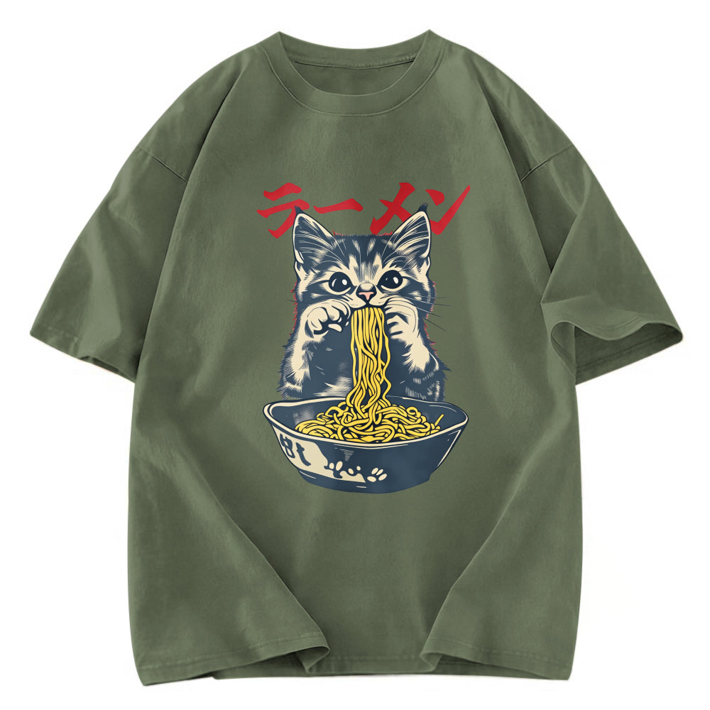 Tokyosol Cute Cat Is Eating Ramen Washed T-Shirt