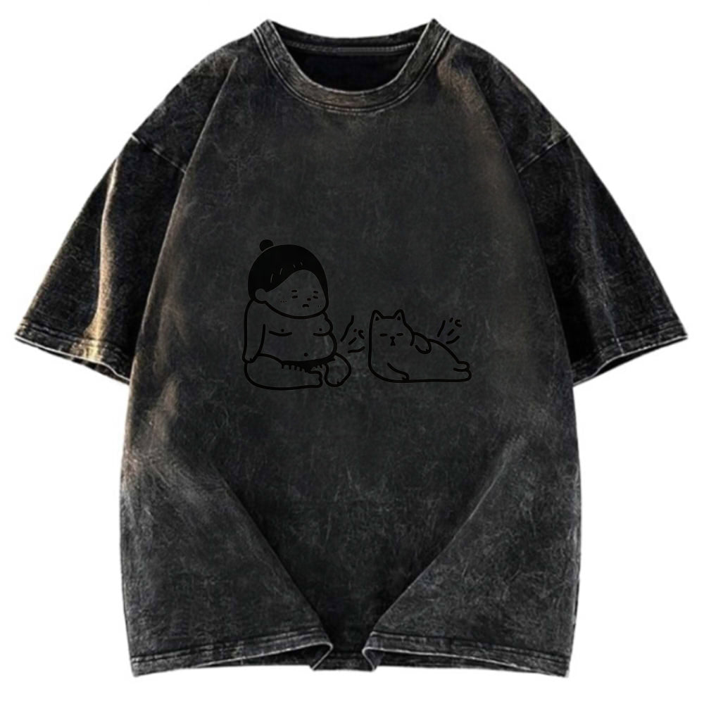 Tokyosol Warrior And Cat Are Both Hungry Washed T-Shirt