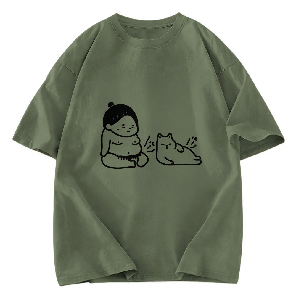 Tokyosol Warrior And Cat Are Both Hungry Washed T-Shirt
