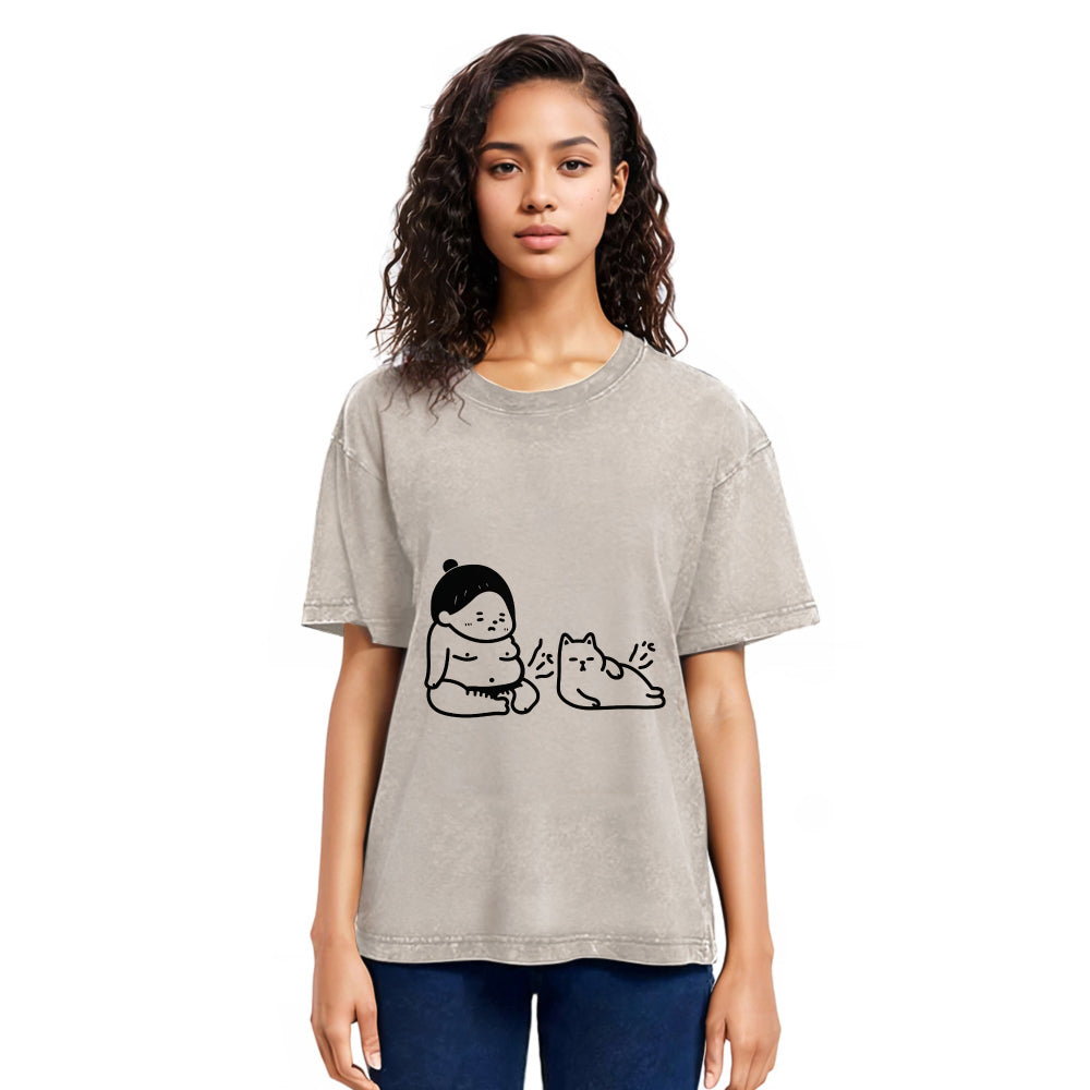 Tokyosol Warrior And Cat Are Both Hungry Washed T-Shirt