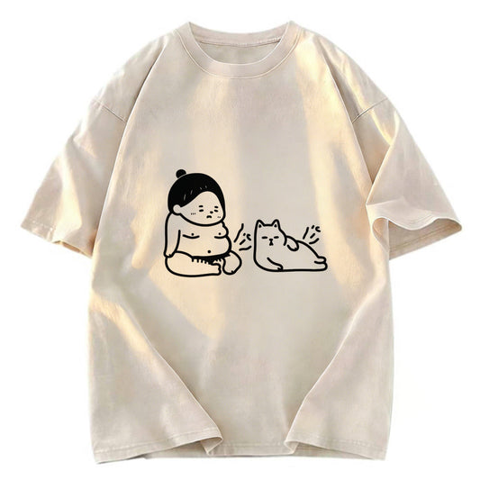 Tokyosol Warrior And Cat Are Both Hungry Washed T-Shirt