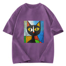 Tokyosol Funny Picasso Cat Washed T-Shirt