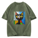 Tokyosol Funny Picasso Cat Washed T-Shirt