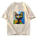 Tokyosol Funny Picasso Cat Washed T-Shirt