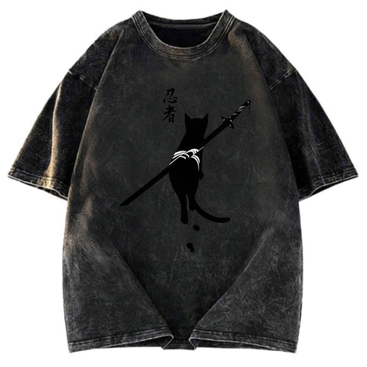 Tokyosol Lonely Cat Ninja Washed T-Shirt