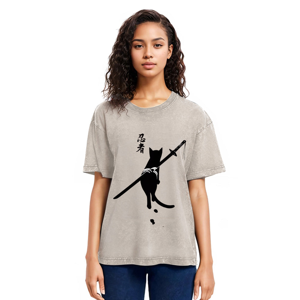 Tokyosol Lonely Cat Ninja Washed T-Shirt
