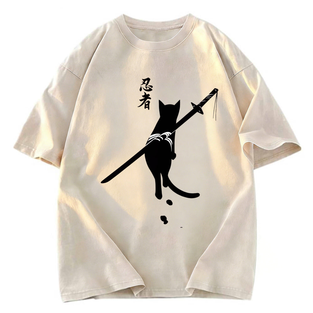 Tokyosol Lonely Cat Ninja Washed T-Shirt