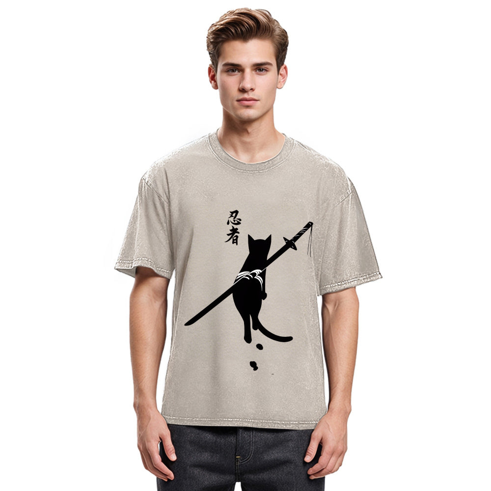 Tokyosol Lonely Cat Ninja Washed T-Shirt