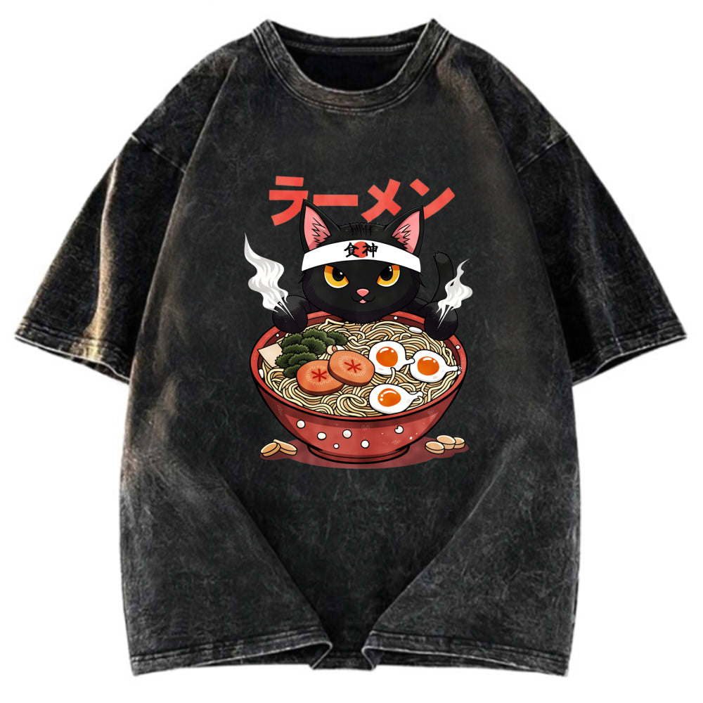 Tokyosol Ramen Lover Black Cat Washed T-Shirt