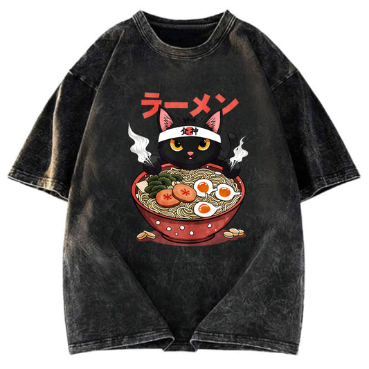 Tokyosol Ramen Lover Black Cat Washed T-Shirt