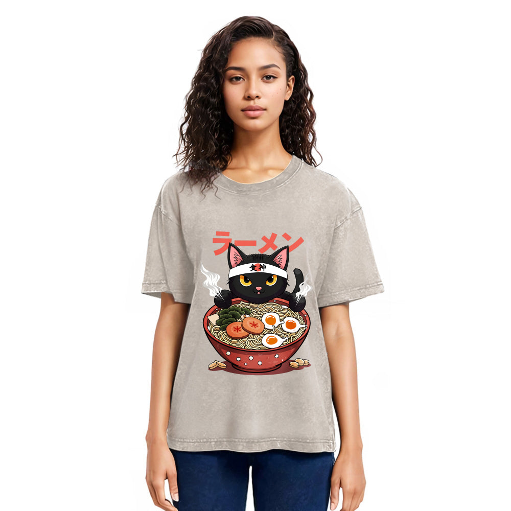 Tokyosol Ramen Lover Black Cat Washed T-Shirt